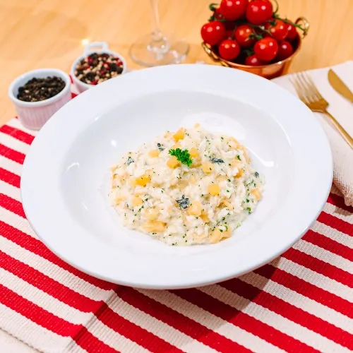 Risoto de maçã com queijo gorgonzola